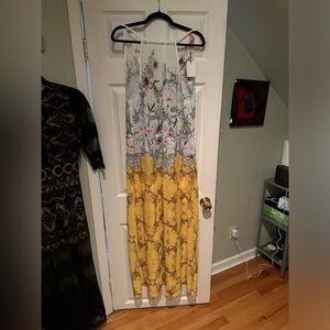 TED BAKER Passion Flower Print Chiffon Maxi Dress/coverup Summer Yellow Size S